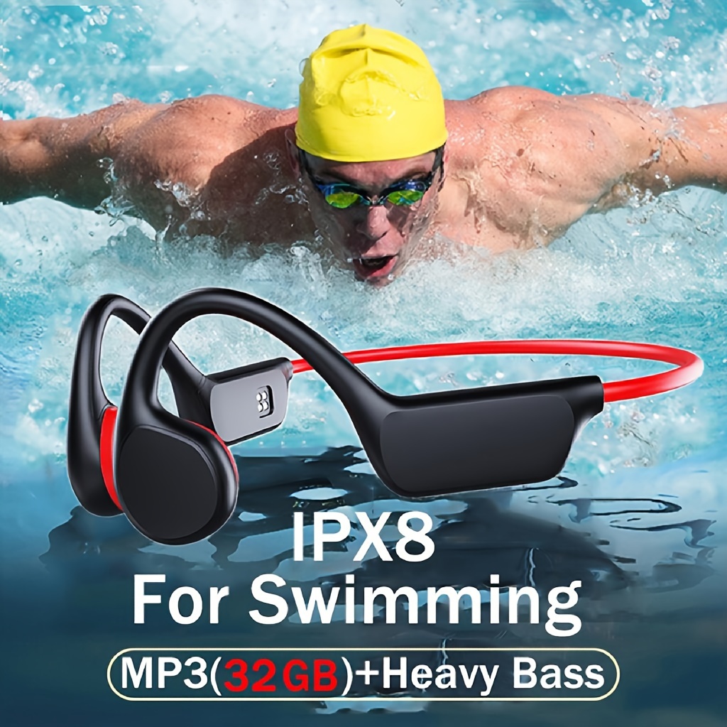Auriculares de conducción ósea, IPX8 impermeables para natación, con  reproductor MP3 integrado de memoria de 32 G, Bluetooth 5.3 inalámbricos  para
