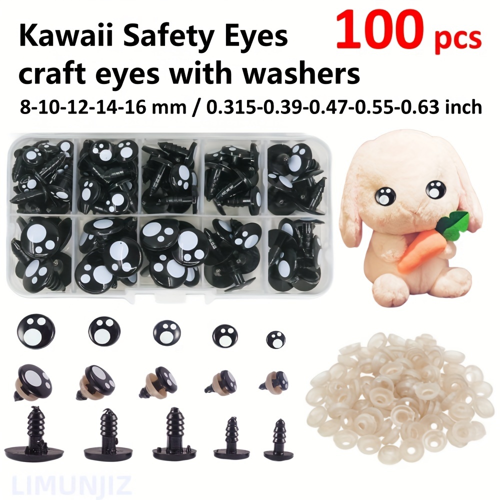 100 Pieces Plastic Safety Eyes with Washers Plastic Animal Eyes Sewing  Crafting Buttons Eyes Plastic Craft Crochet Eyes for DIY Craft Making, 8mm