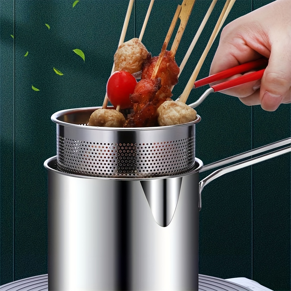 1pc,Deep Fryer Pot, Janpanese Style Tempura Frying Pot with Lid, 304  Stainless Steel with Temperature Control and Oil Drip Drainer Rack, for  Kitchen French Fries, Chicken etc