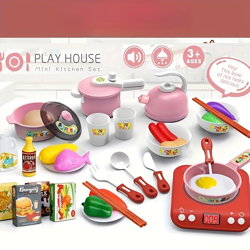 35 piezas de accesorios de juguete de cocina para niños, juego de cocina de  simulación con ollas y sartenes, utensilios de cocina, juguetes de