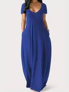 solid simple dress casual short sleeve maxi dress with pockets womens clothing