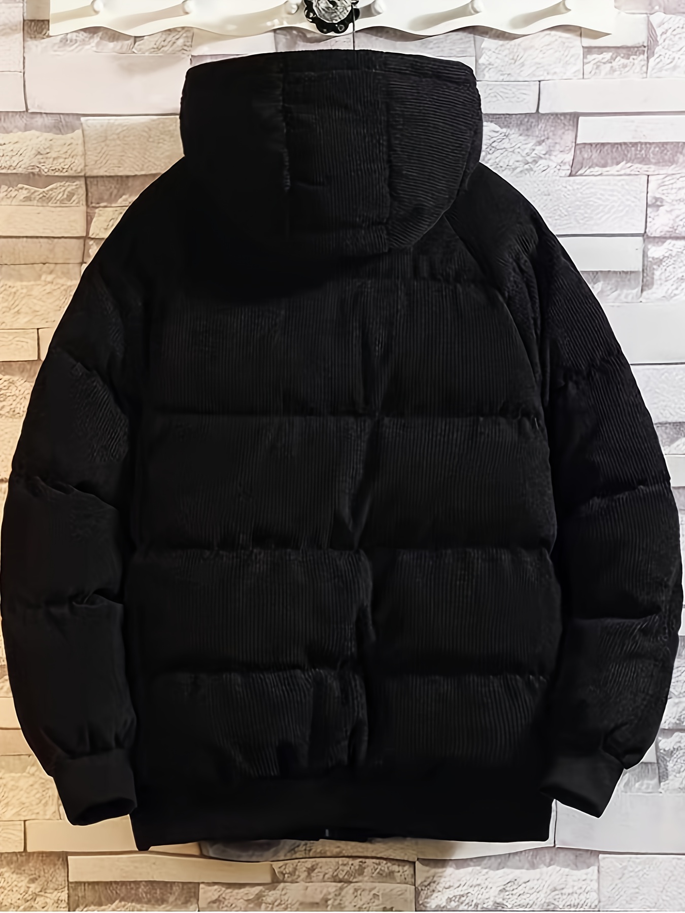 Men's Plus Size Solid Chevron Hooded Quilted Jacket Winter - Temu