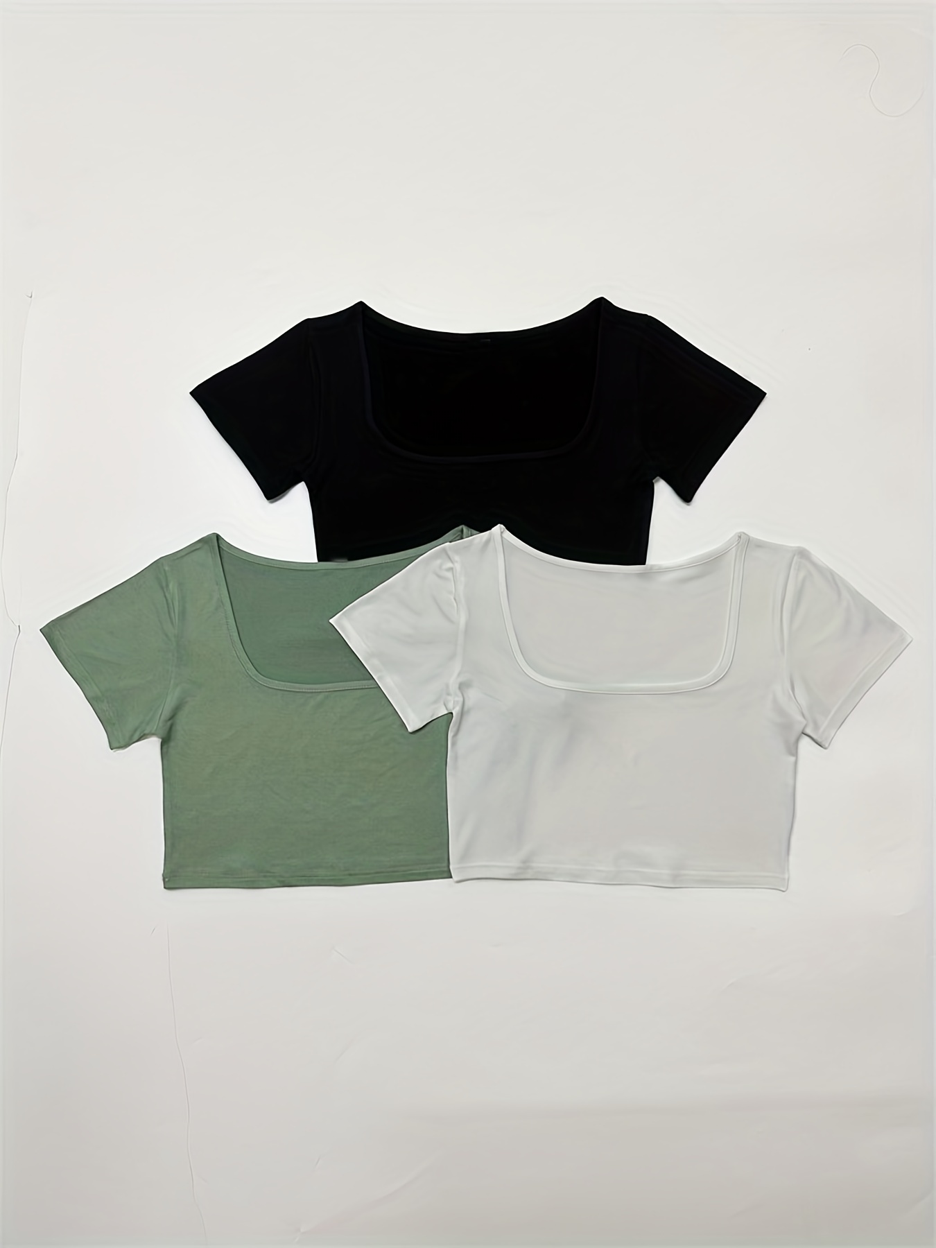 3 Paquetes Camisetas Cortas Cuello Acanalado Camisetas Manga - Temu