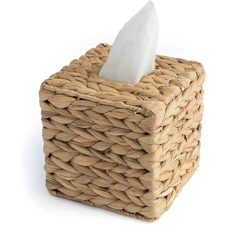 

1pc Cube Tissue Box - Square Tissue Box - Wicker Tissues Storage Box -boho Decorative Woven Facial Tissue Holder On Table, Kitchen Bathroom Bedroom Office Accessories, Home Decor, Farmhouse Decor