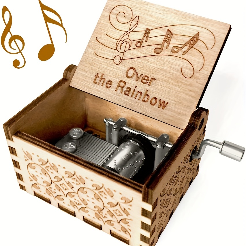

1pc, Over The Rainbow Music Box, Wood Laser Engraved Vintage Hand Cranked Cute Boxes Best Unique Gifts For Valentine's Day/thanksgiving Day/birthday/christmas
