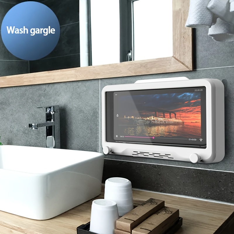 Wall Mount Shower Phone Holder Bathroom Case Waterproof Self Adhesive  Bathroom Phone Holder Anti Fog Touch Screen for Bathroom 6.8 Inches 