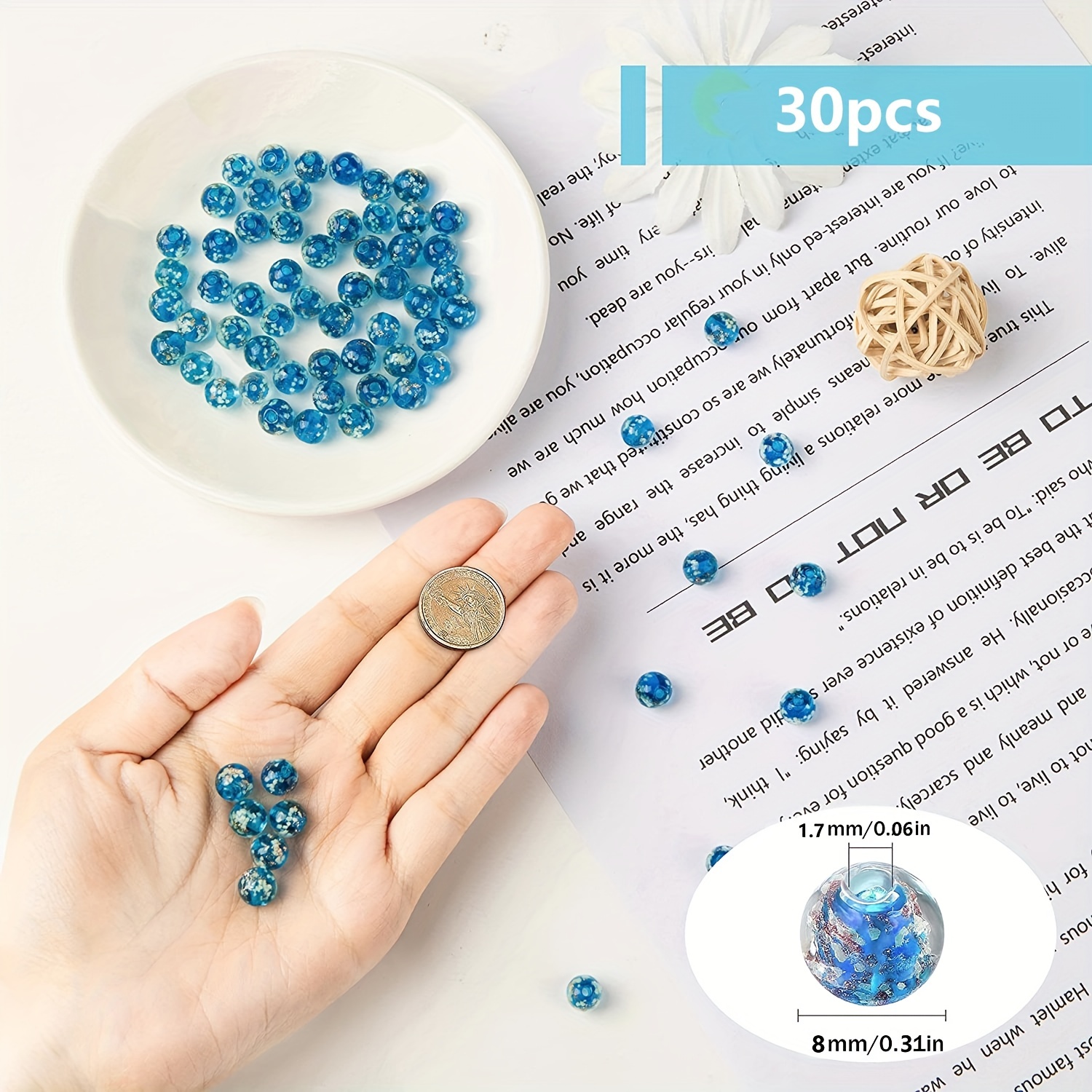 30Pcs Luminous Glass Beads for DIY Craft