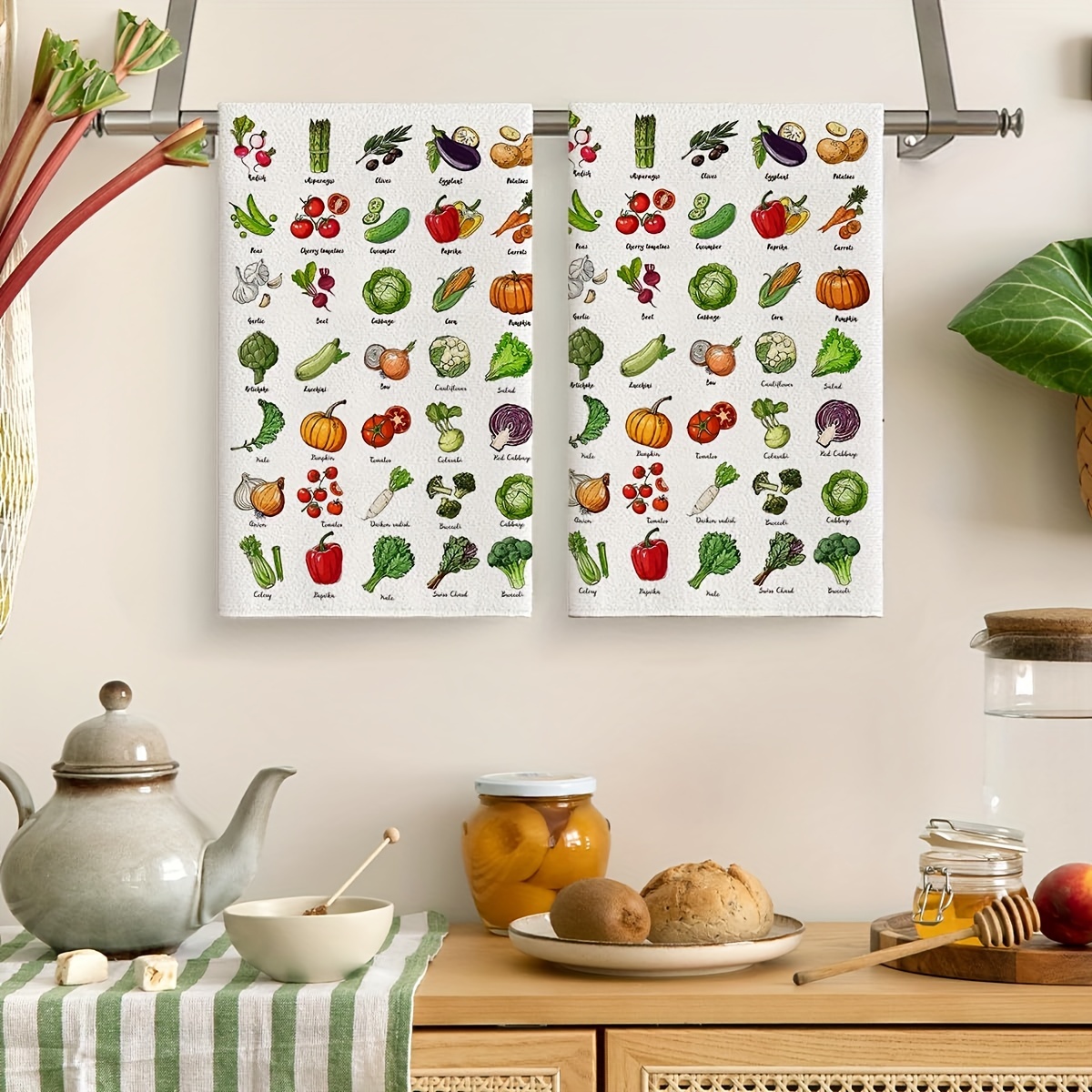 2PCS, Hand Towels, Cute Fresh Plants Vegetables Dishcloth, Colorful Printed  Kitchen Towels, Dish Towels, Soft Absorbent Tea Towels, Kitchen Supplies