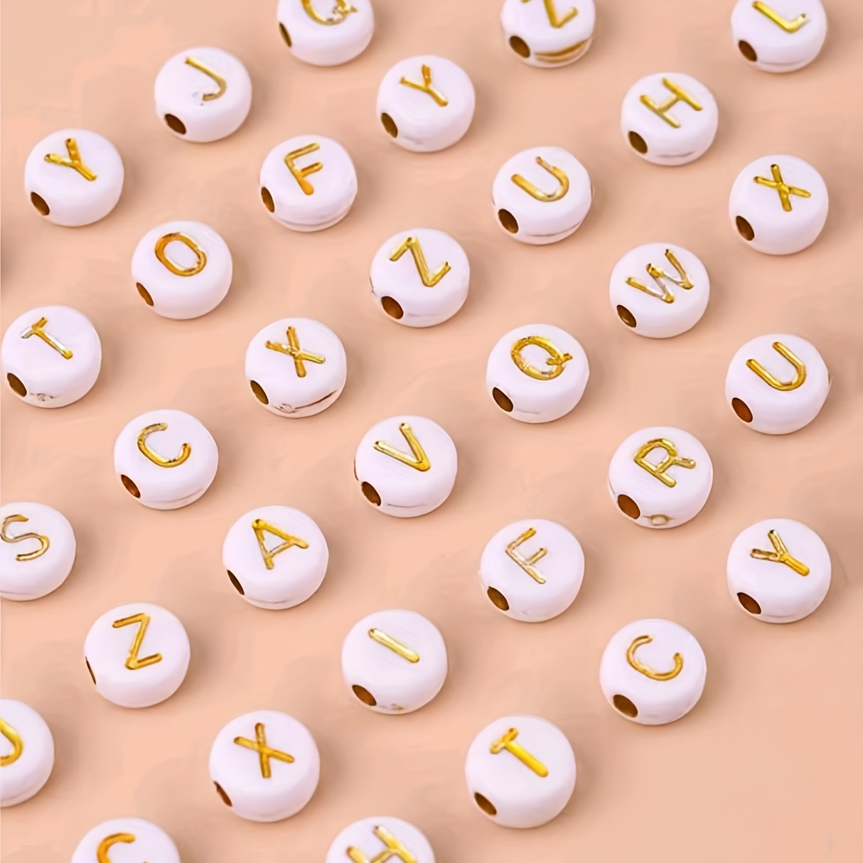 Round Letter Beads Colorful Acrylic Beads With Golden - Temu