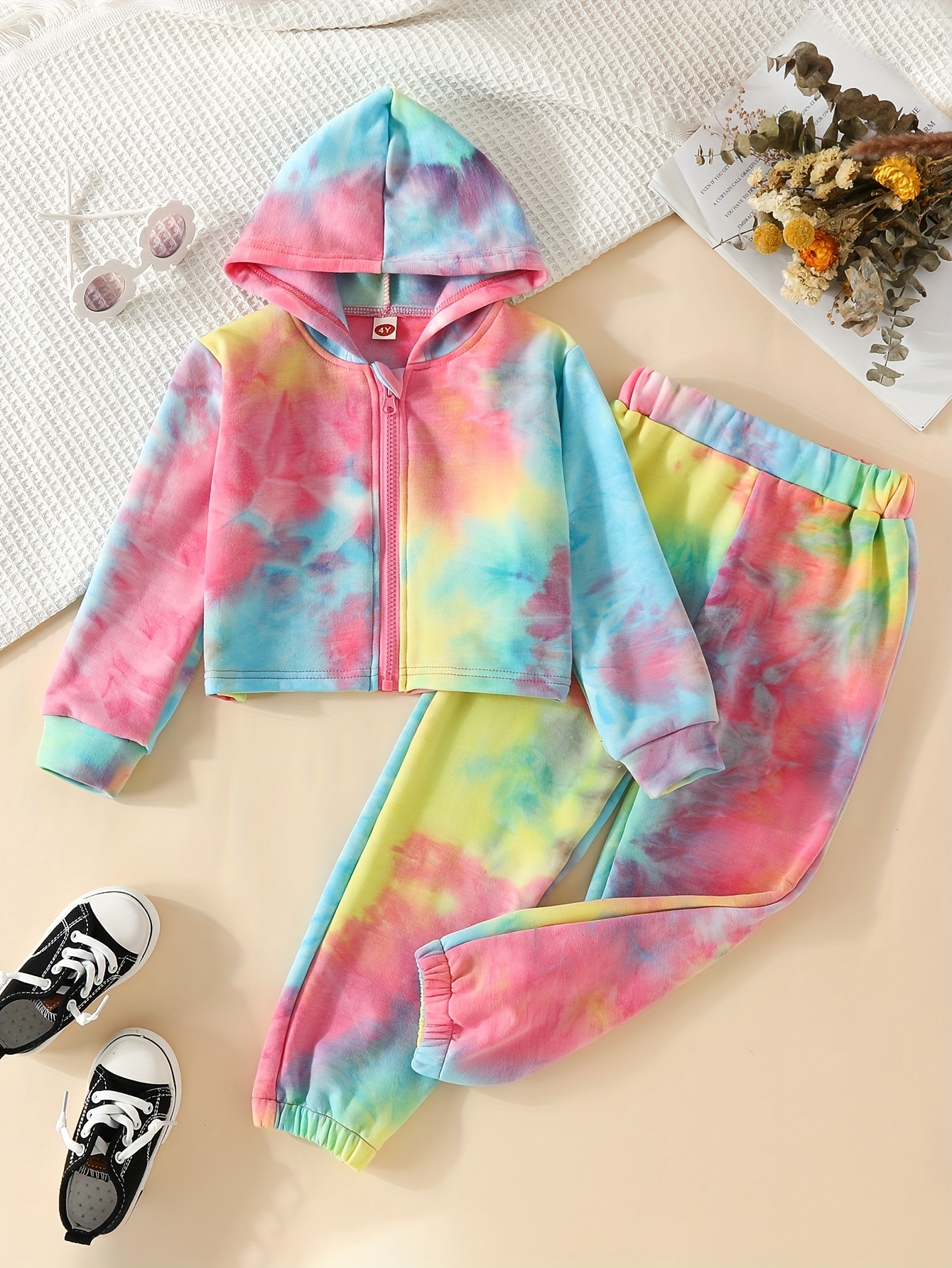 Girls Tie Dye Set Long Sleeve Zip Hoodies Trendy Jogger - Temu