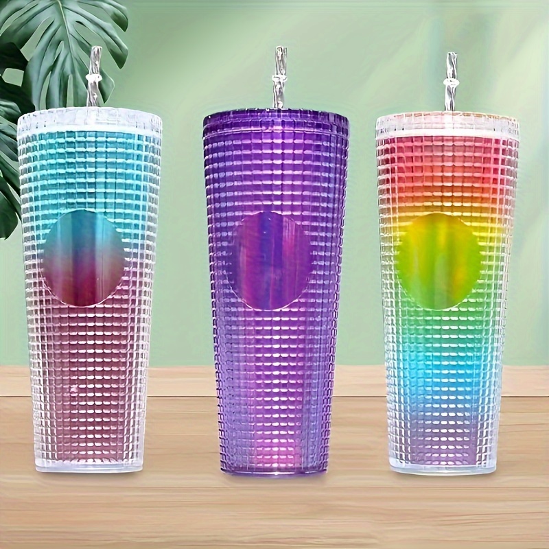 Studded Matte Cup Tumbler, With Lid And Straw, Bling Plastic Cup, Double  Wall Insulated, Reusable Textured Cup, 100% Bpa Free - Temu