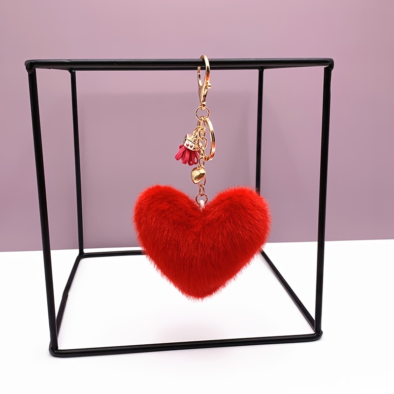 Love Heart Bear Pom Pom Keychain Pendant Fashion Cute Elegant Car Keyring  Ornament Bag Purse Charm Accessories - Temu
