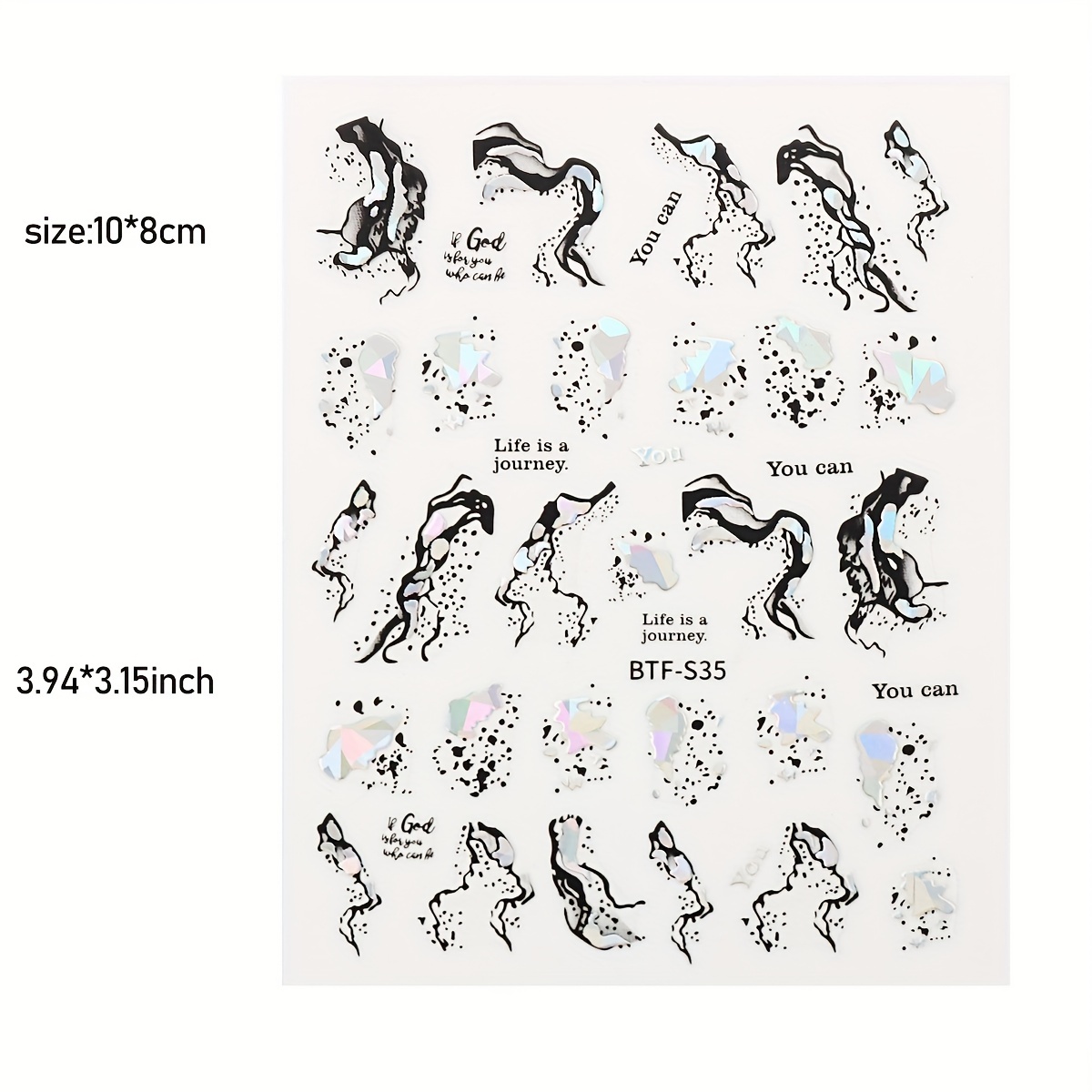 Metallic Marble Nail Decals Self Adhesive French Stripe Wavy Nail Stickers