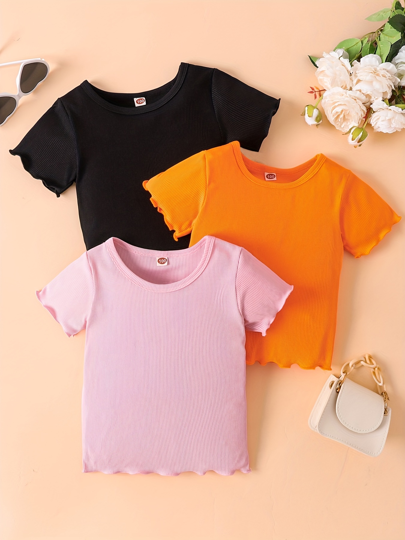 Camiseta de tirantes lisa con cuello de volantes naranja niña Naranja