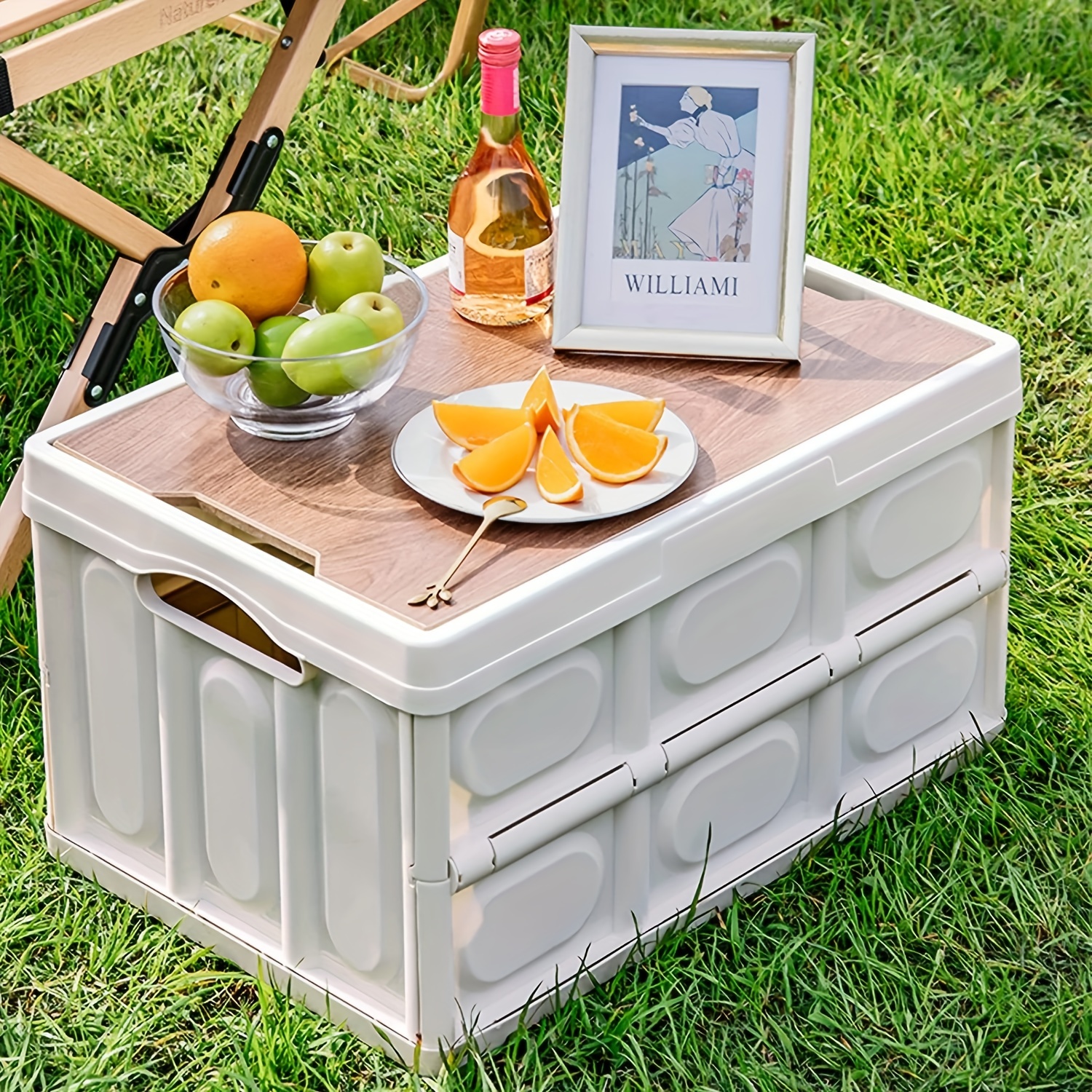 Storage Tote Collapsible Storage Bin With Wooden Lid Tough - Temu