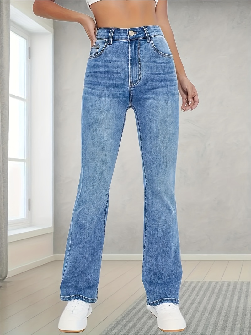 High Stretch Washed Straight Jeans Slant Pockets High Waist - Temu
