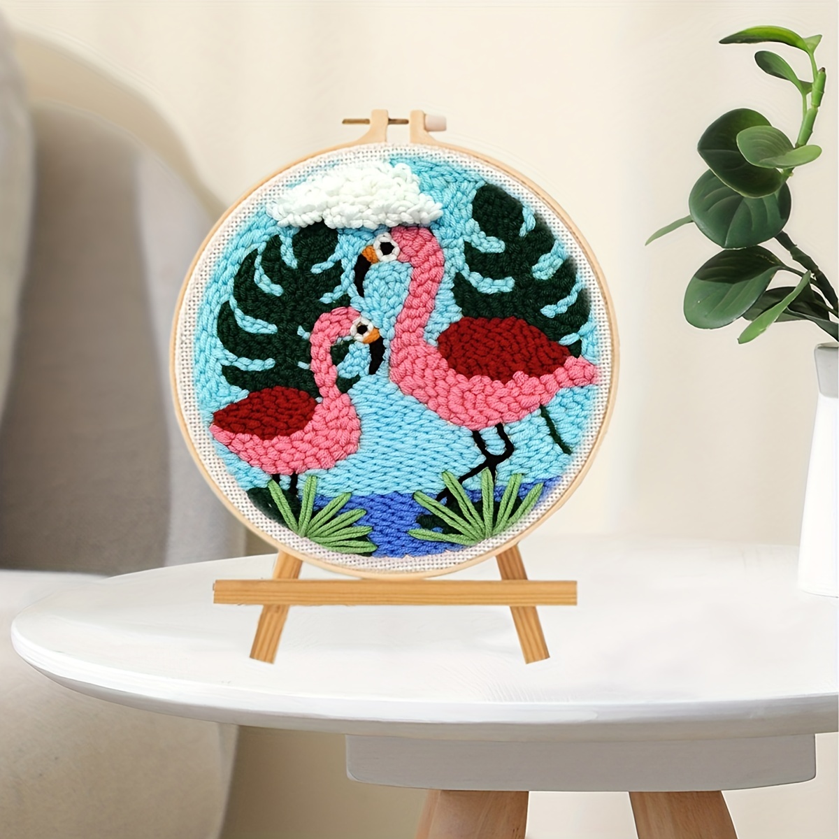 1 Set Flamingo Pattern Diy Craft Punch Needle Embroidery - Temu