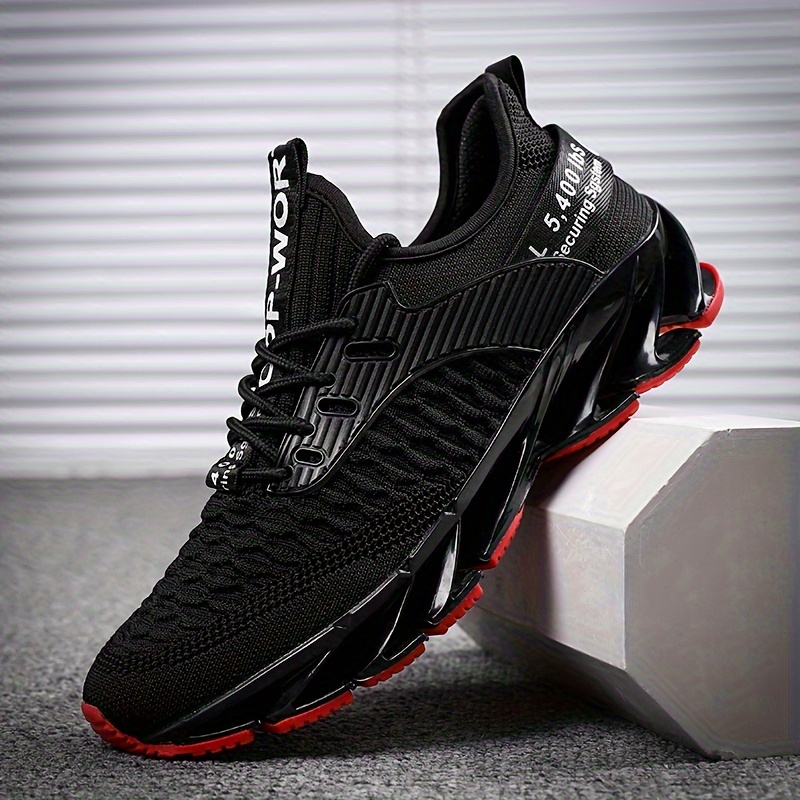 

Men' Knit Letter Print Plain Color Breathable Lace Up Sneakers Shock Absorption Blade Type Shoes