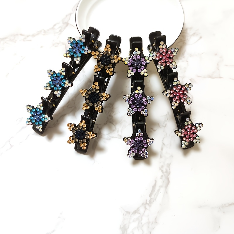  Sparkling Crystal Stone Braided Hair Clips Double Bangs Clips