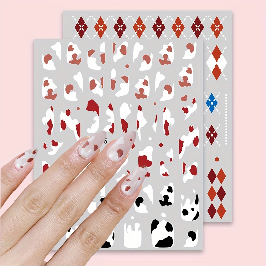 Cute Cartoon Cow Nail Art Sticker Decals 5d - Temu