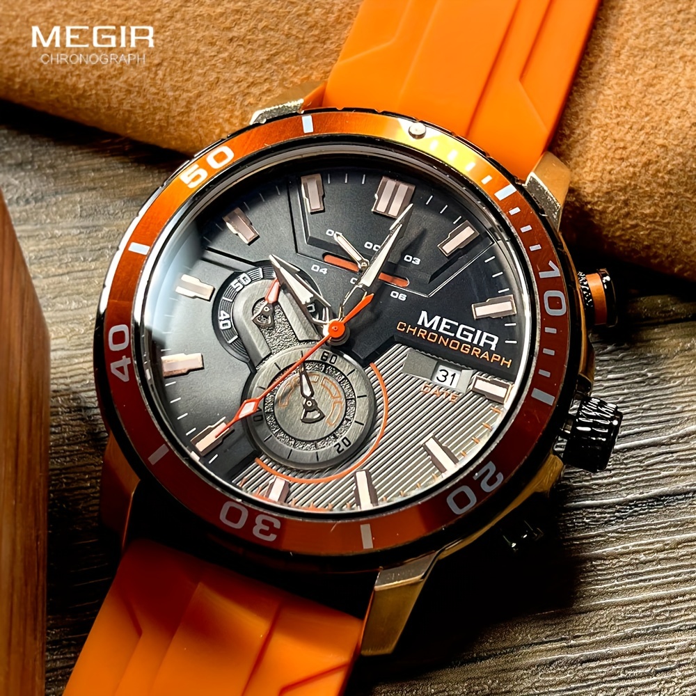 Megir Black Watches For Men Fashion Analog Chronograph - Temu