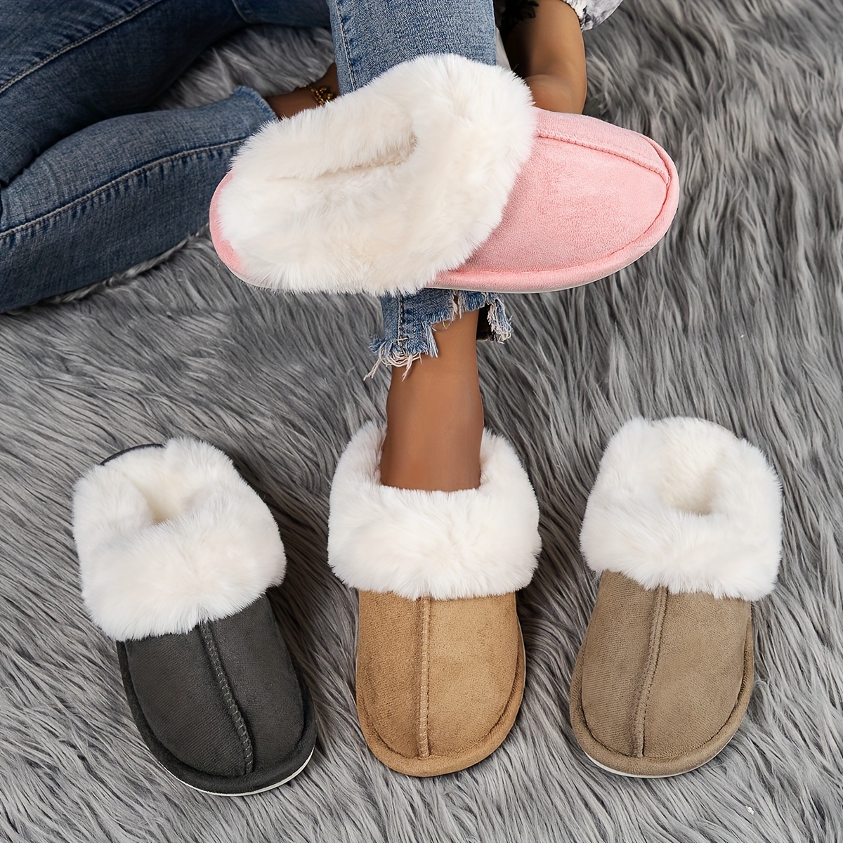 SOSUSHOE Womens Slippers Memory Foam Fluffy Fur Soft Slippers Warm House  Shoes Indoor Outdoor Winter