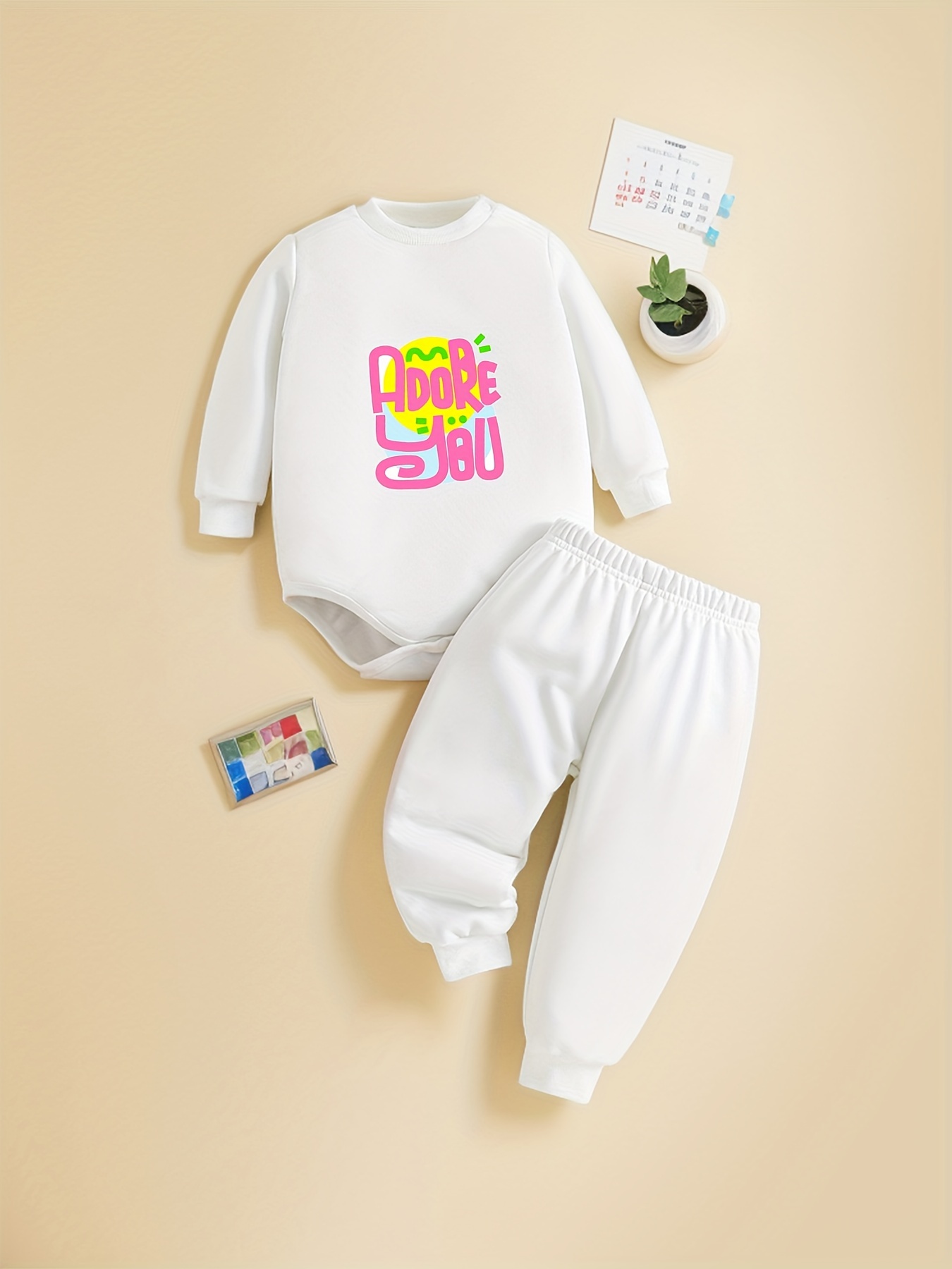 Newborn Baby Boy Girls Long Sleeve Romper Tops Pants Outfit Set Jumpsuit  Clothes