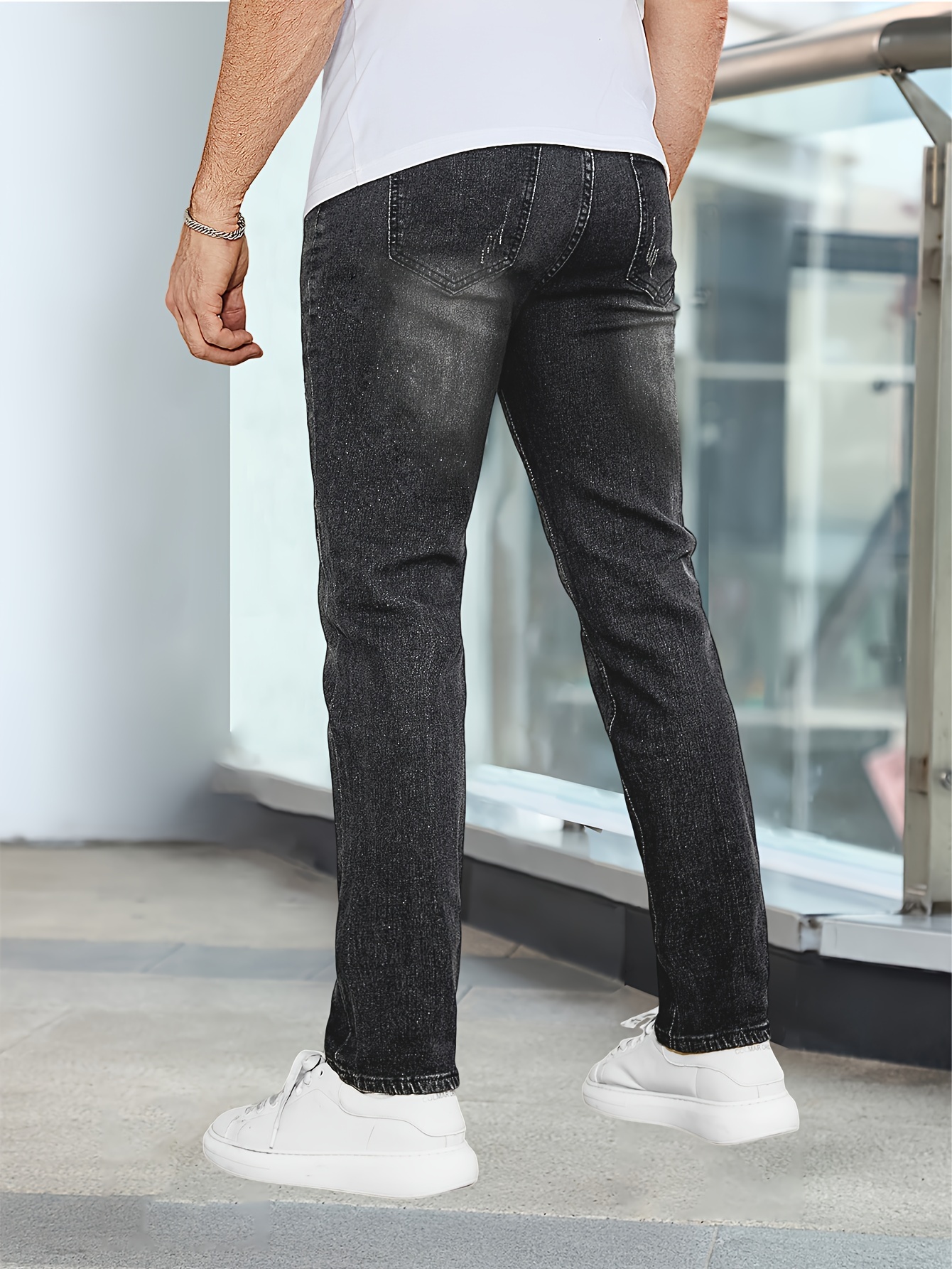 mens casual medium stretch jeans classic design denim pants details 3