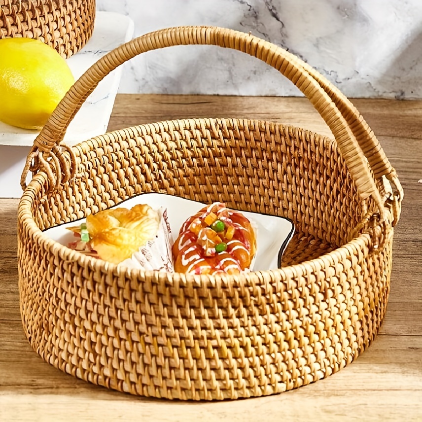 Cesto di frutta con doppi manici cestino per il pane vegetale in stile  giapponese cestino portaoggetti da tavolo rotondo intrecciato a mano di  grande capacità - AliExpress