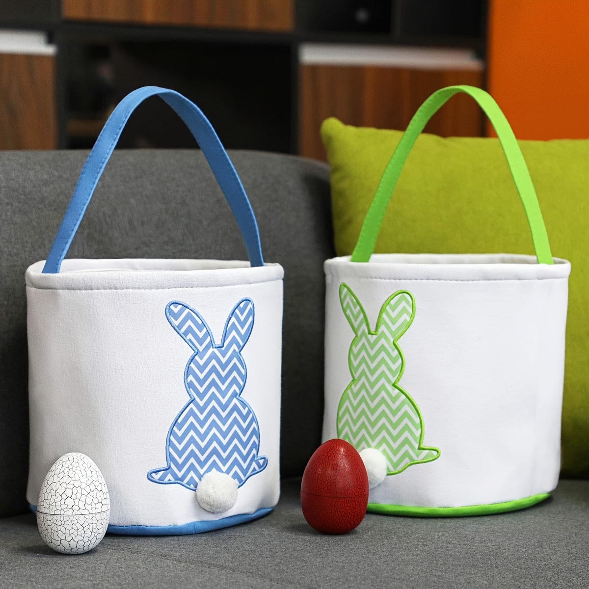 Easter Bunny Basket Bag for Kids Boys Girls Personalized Candy Egg Baskets  with Long Ear Gifts Storage Buckets 