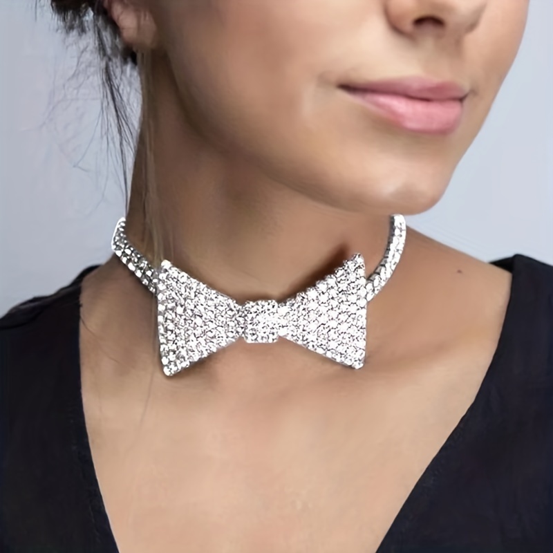 

Creative Rhinestone Bowknot Necklace Collar Bowknot Choker For Women