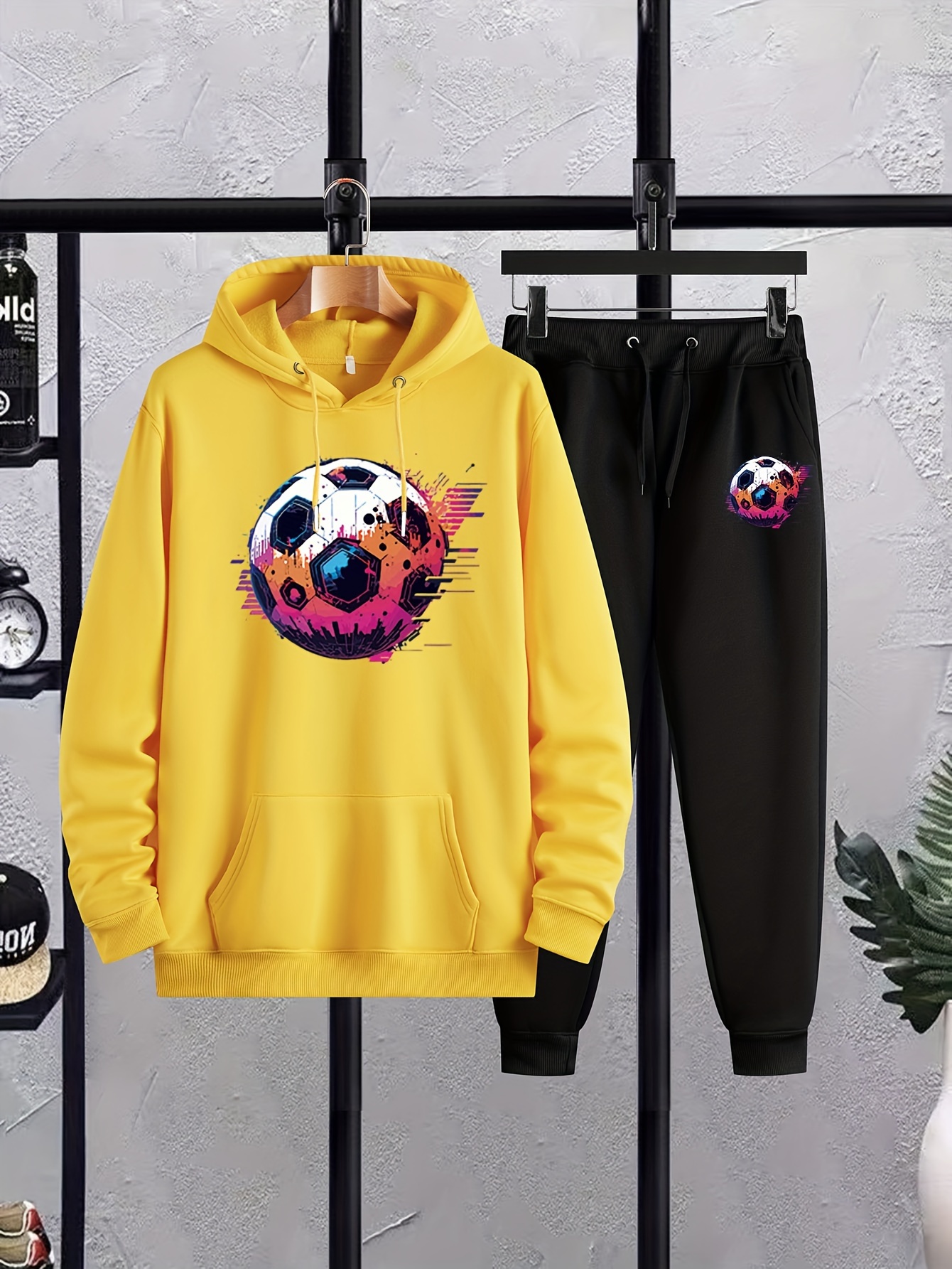 Plus Size Men's Colorful Football Print Hooded Sweatshirt - Temu