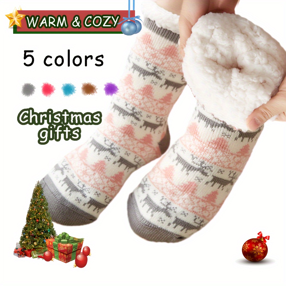 5 Pairs Fuzzy Socks for Women Thicker Warm Soft with Grips Fleece-Lined  with Grippers Slipper Plush Fuzzy Socks Sleep Cozy Socks Sleep Socks Winter  Soft Comfort Fluffy Sock Warm Winter Home Hospital