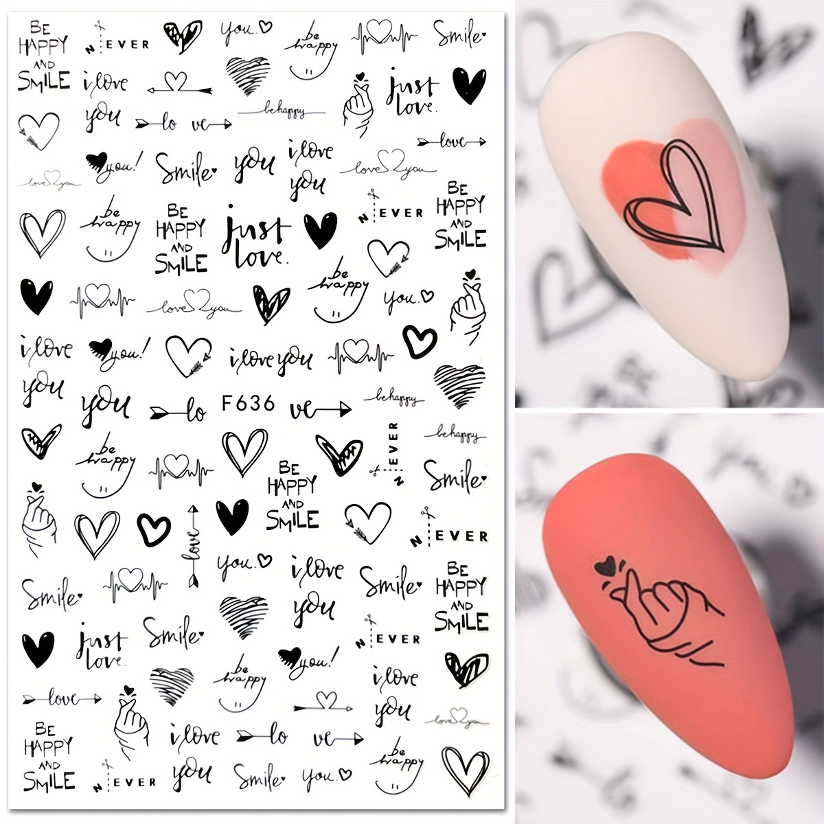 6 Feuilles Autocollants Nail Art Avec Des Designs De Coeur, Autocollant De  Nail Art Cartoon Auto-adhésif Pour La Saint-Valentin, Fournitures De Nail  Art - Temu Belgium