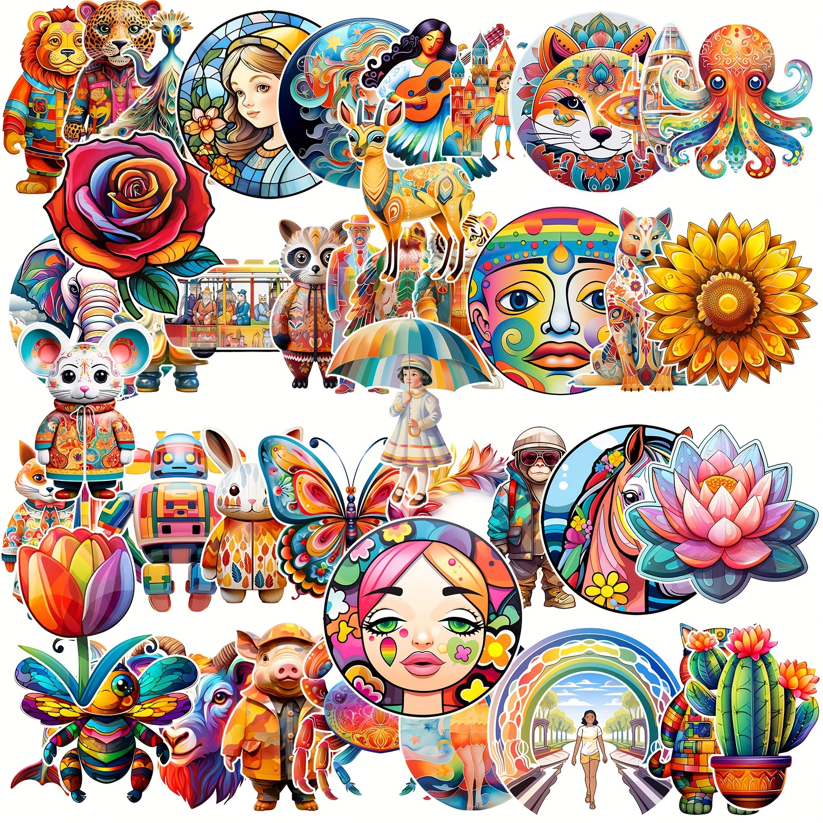 50pcs Hippie Stickers Aesthetic Sticker Packs Hippy Party Decorations Vinyl  Waterproof Stickers For Laptop, Water Bottles, Computer, Phone