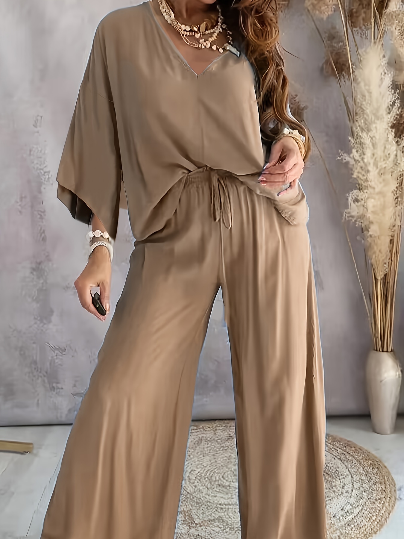 Women Two-piece Sets Plus Size Spring New Fashion Solid Color V-neck  Long-sleeved Tops Pants Suit Loose Casual Large Size Outfit - Plus Size  Sets - AliExpress