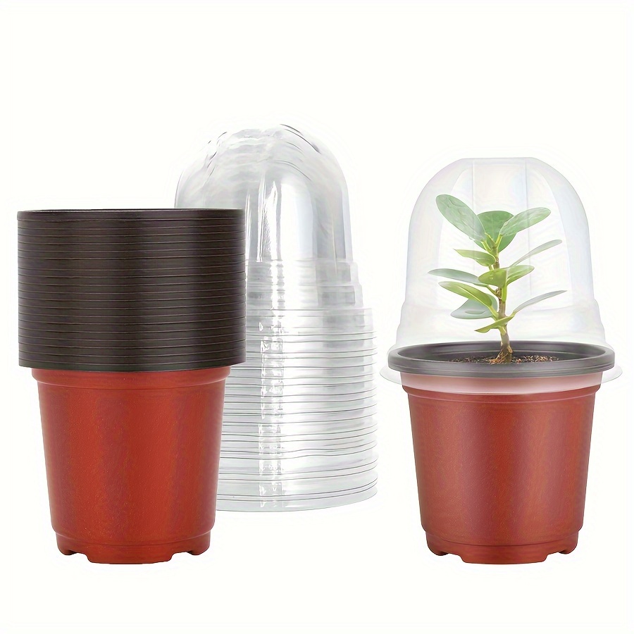 

20pcs Jorking 4-inch Soft Nursery Pots With Humidity Domes - Includes Clear , Red Plastic Seed Planters With Drain Holes For Indoor/outdoor Use, Garden Houses