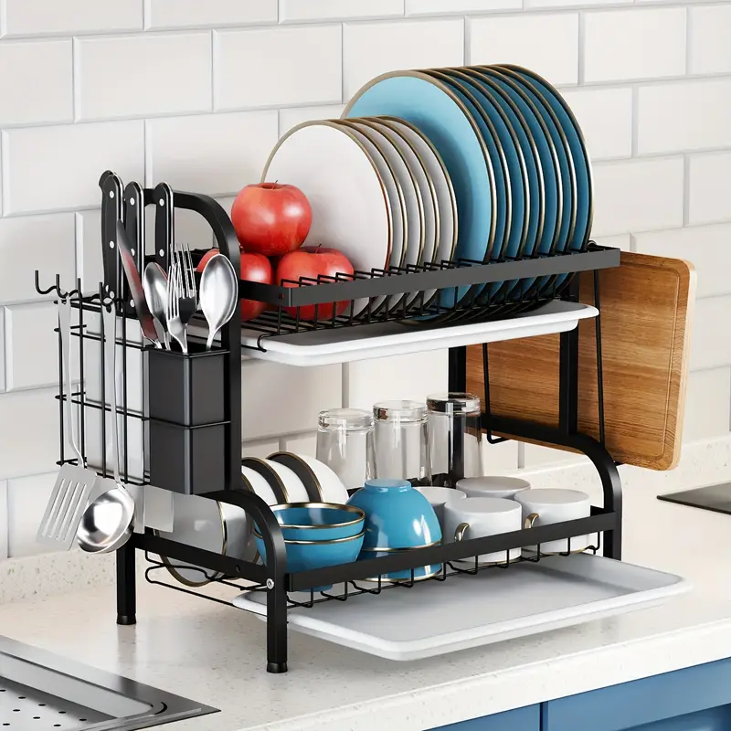 2-tier Dish Drying Rack With Drainboard Set - Large Metal Dish
