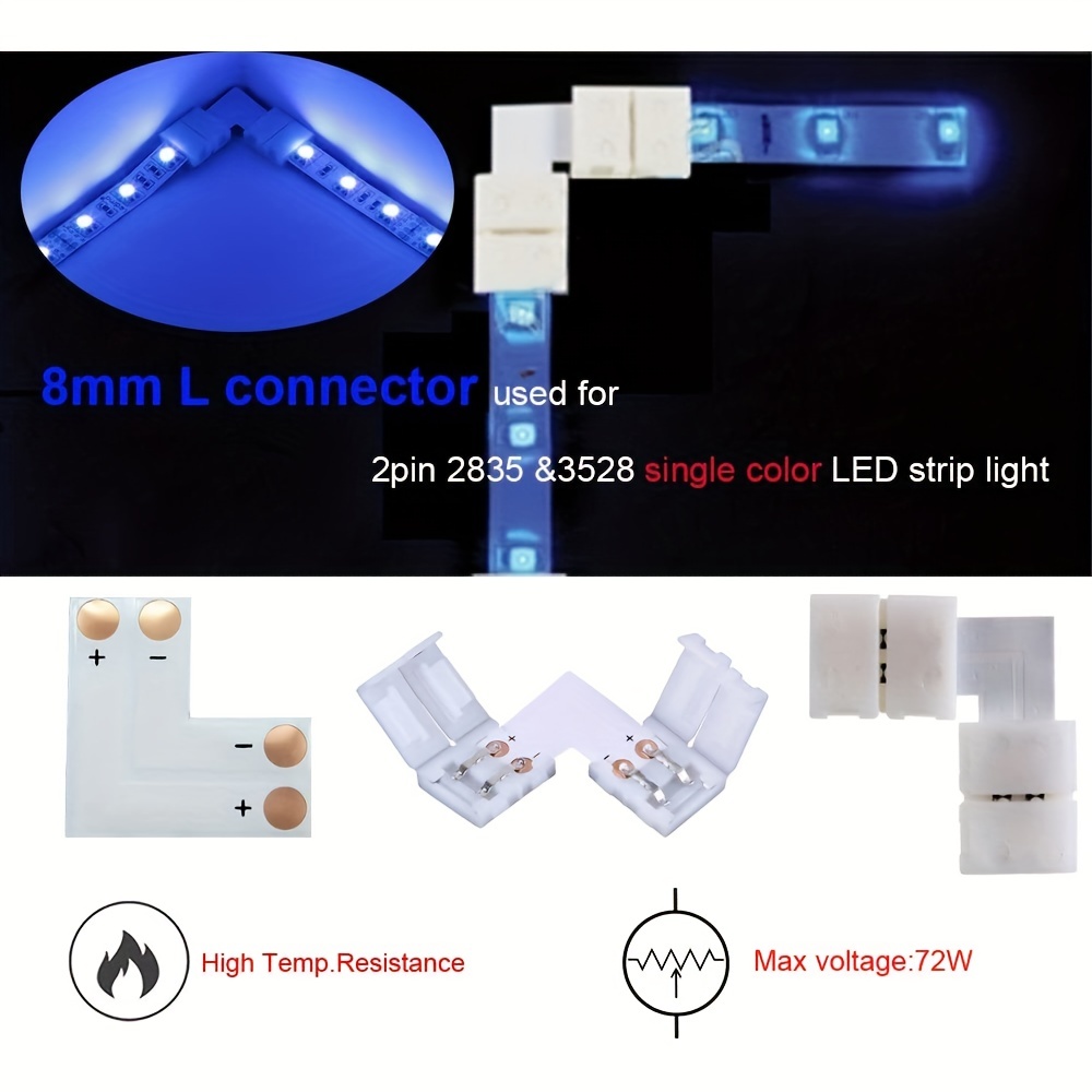 2pin Led Strip Connector Kit Include L Shape 2 Pin Right - Temu
