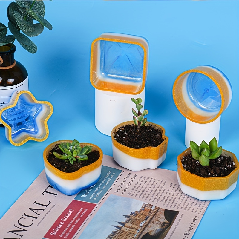 Funshowcase Succulent Flower & Pot Silicone Resin Molds Set of 6 Mini Trays