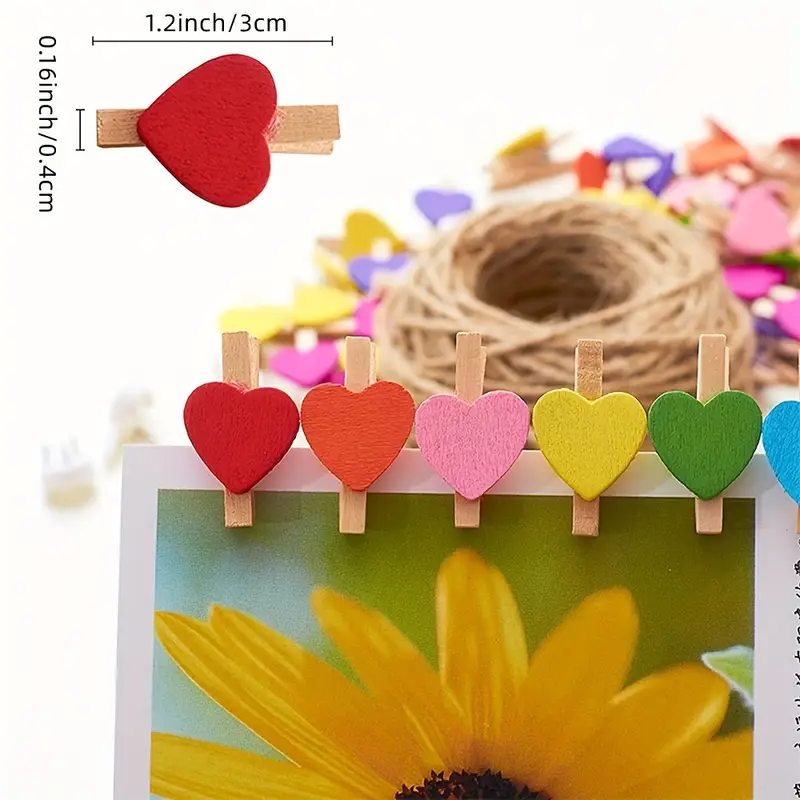 UOOM: mini mollette di legno a forma di cuore, mollette di carta per foto;  idea regalo per matrimoni, decorazioni fai da te, 40 pezzi.