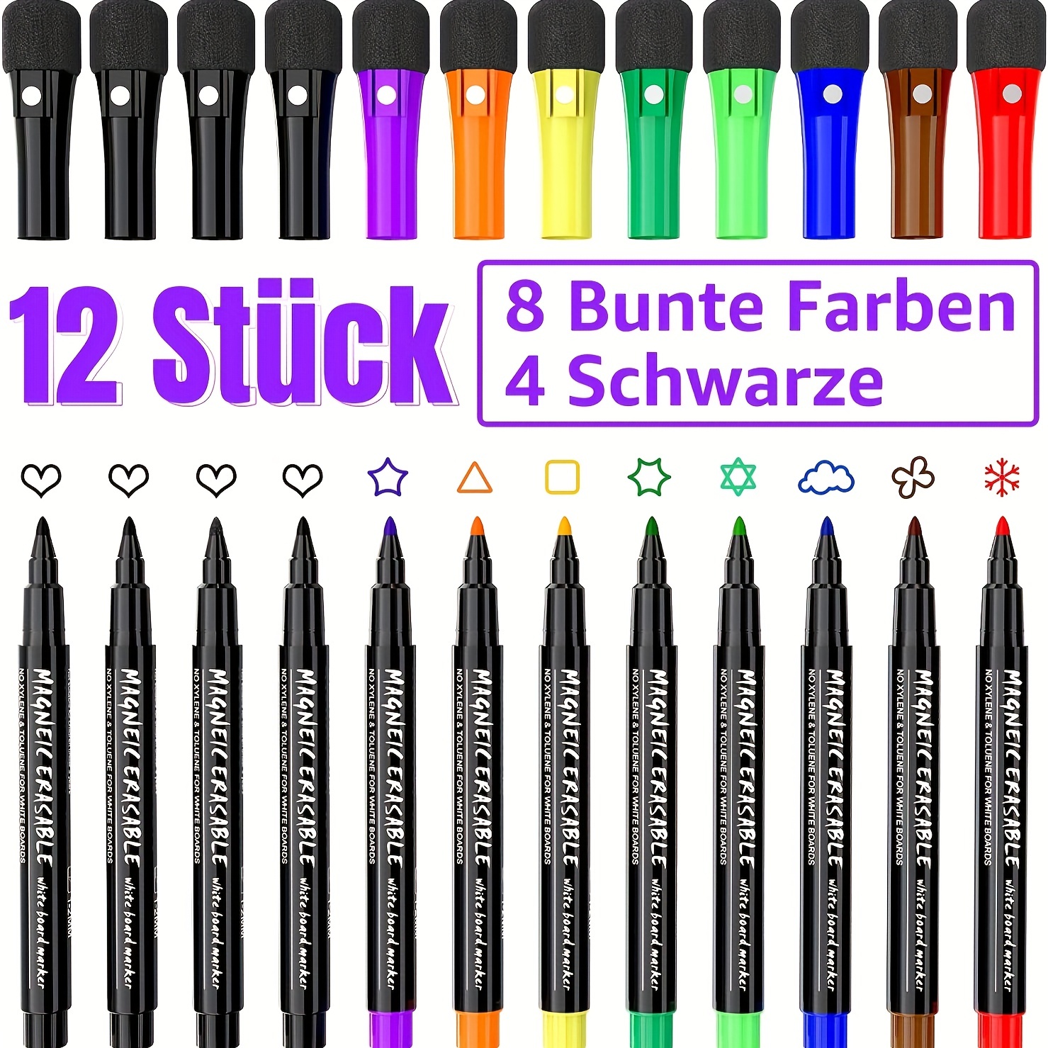 Magnetic Whiteboard Pens 6 Black 6 Color Fine Tip Dry Erase - Temu
