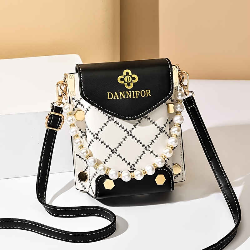 Mini Argyle Quilted Phone Bag, Studded & Faux Pearl Decor Shoulder Bag,  Faux Leather Flap Purse (4.5*6.7*3.9) Inch - Temu United Arab Emirates