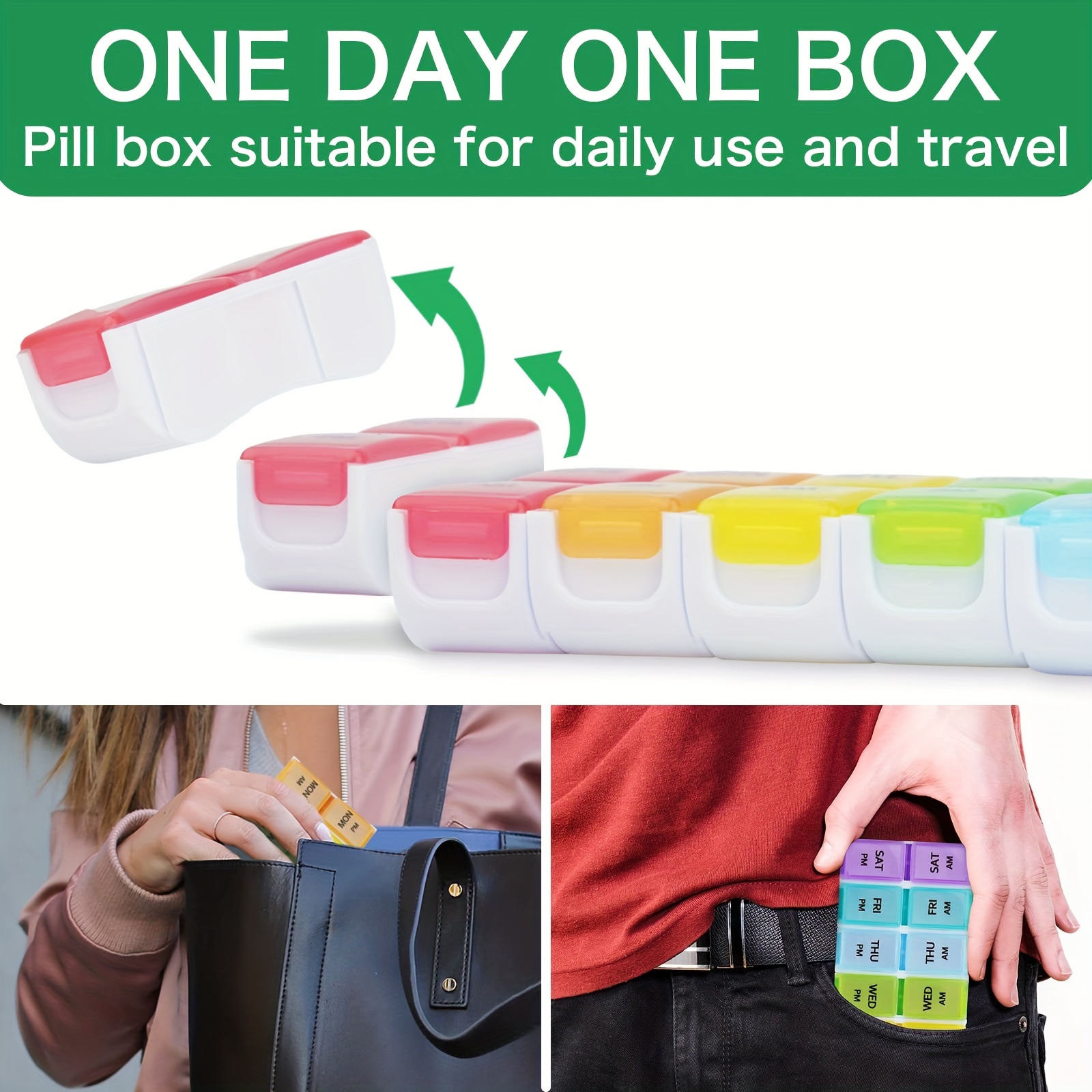 4 PC Pill Case 3 Removable Compartments Pill Box BPA-Free ,Day Pill  Organizer/3 Times a Day/AM-PM Travel Pill Organizer for Pocket or Purse  Storage Vitamin, Fish Oil or Medicine