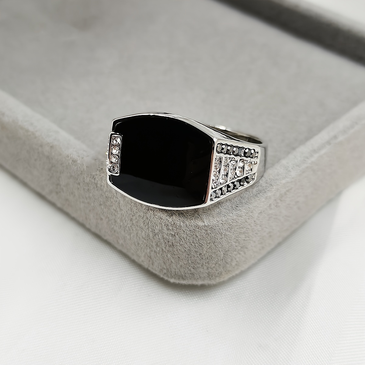 Hip hop Men's Ring Golden Wide Ring Set Black Rhinestone Temu Denmark