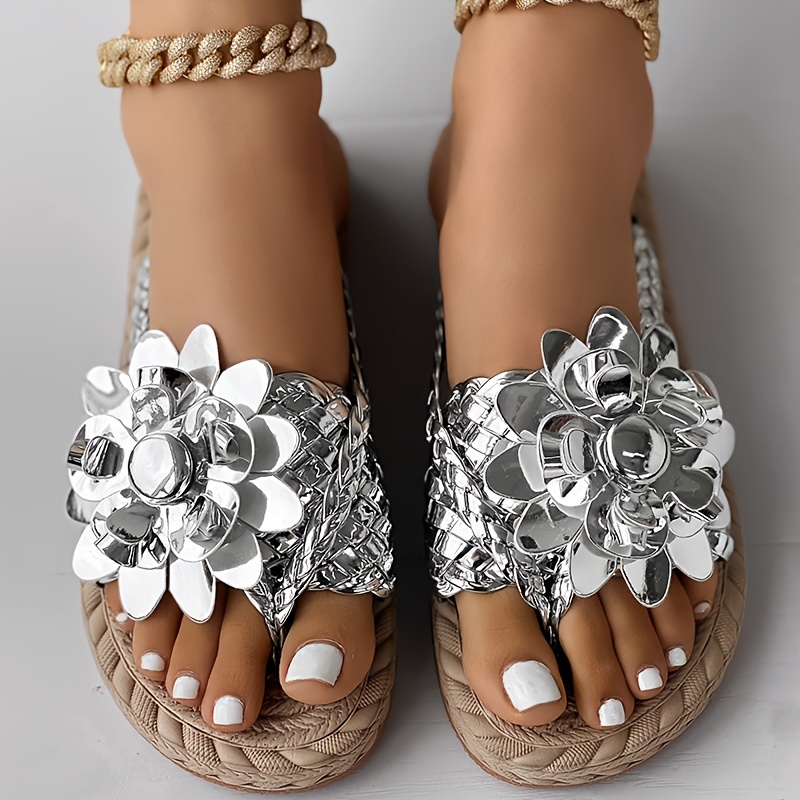 Women's Colorful Floral Decor Thong Sandals Slip Open Toe - Temu Israel