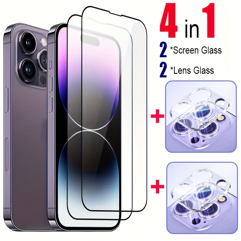 ESR Paquete de 3+1 protector de pantalla para iPhone 15 Pro Max, 3  películas de vidrio templado con borde negro y 1 juego de protector de  lente de