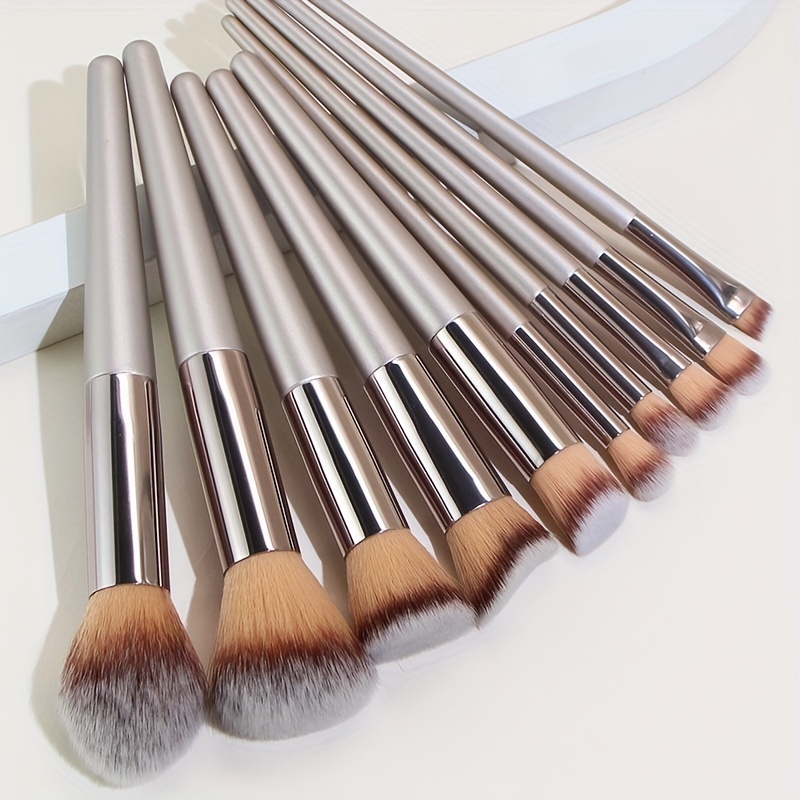 

10pcs Premium Makeup Brush Set - Champagne Finish, Includes Eye Shadow, Foundation, Blush, Nose Shadow, Loose Powder, And Concealer Brushes - Perfect For Beginners And Professional Makeup Artists