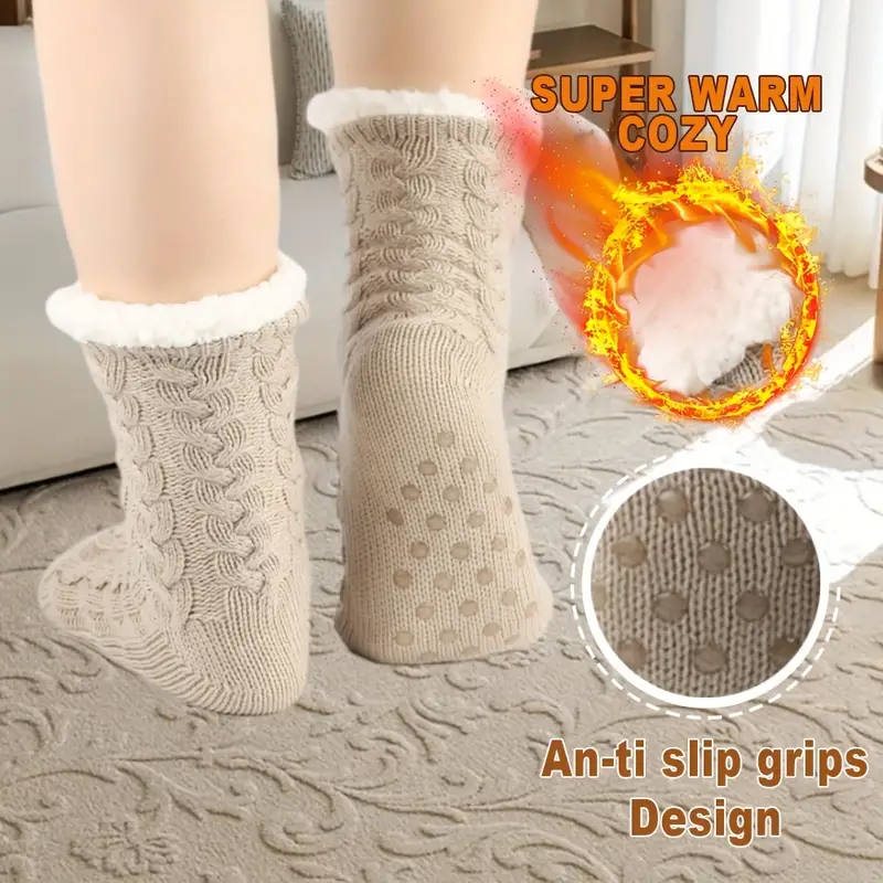 Non slip Braided Thickened Warm Socks Fleece lined Grips - Temu