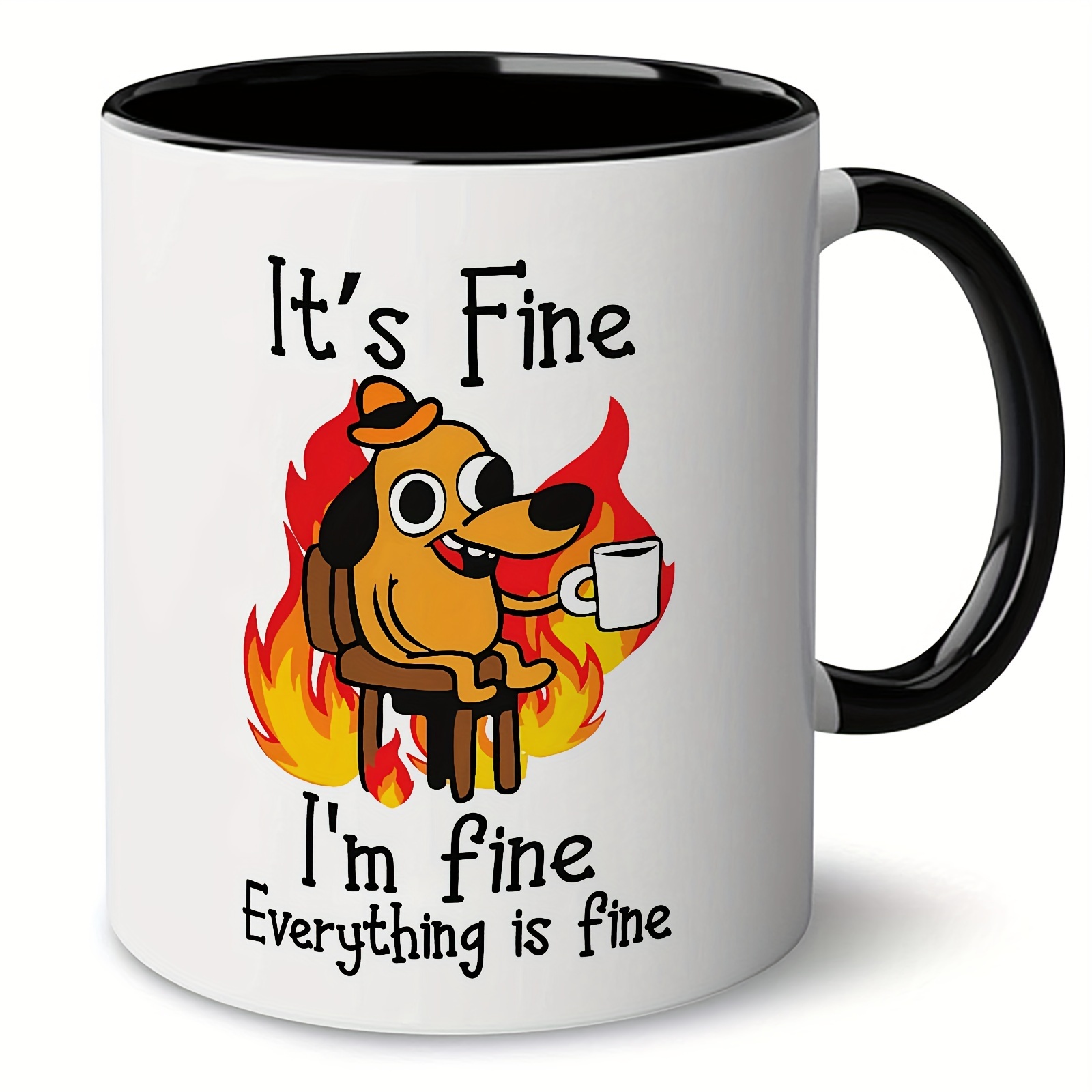 

1pc, Dog In Fire Coffee Mug, Ceramic Coffee Cups, It's Fine I'm Fine Everything Is Fine Water Cups, Summer Winter Drinkware, Birthday Gifts, Holiday Gifts, Christmas Gifts, New Year Gifts